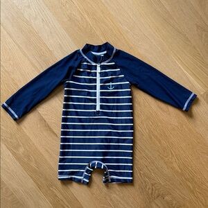 Carter's Navy and White Striped Kids Swim One Piece